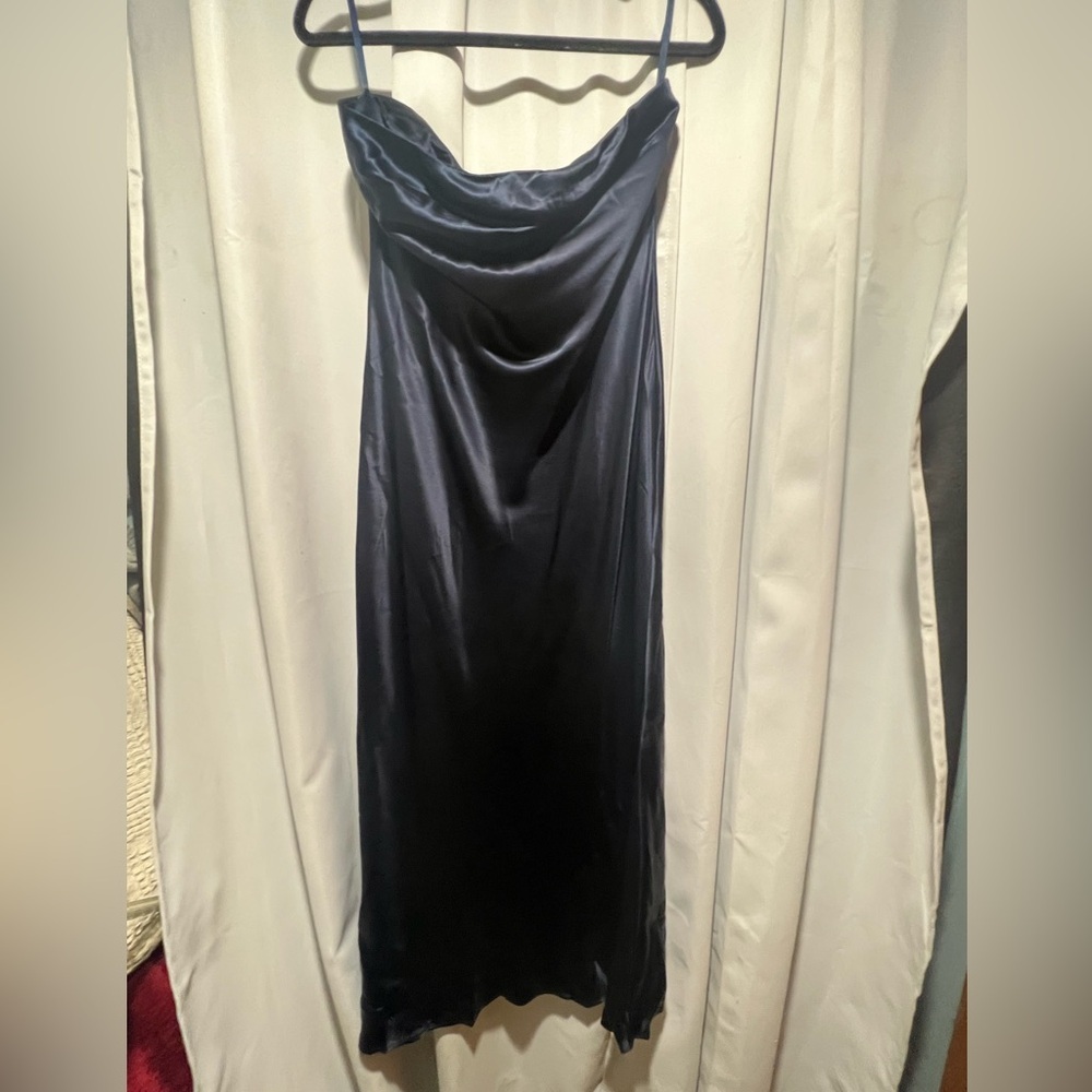 Quince Midnight Blue 100% Washable Silk Strapless Midi Dress – NWT – Size L - Picture 11 of 15